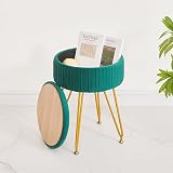 Leesingdo Velvet Makeup Vanity Chair With Storage, Sturdy Stool With Metal Legs, Foot Ottoman for Living Room, Soft Padded Chair for Round Coffee Table, Green