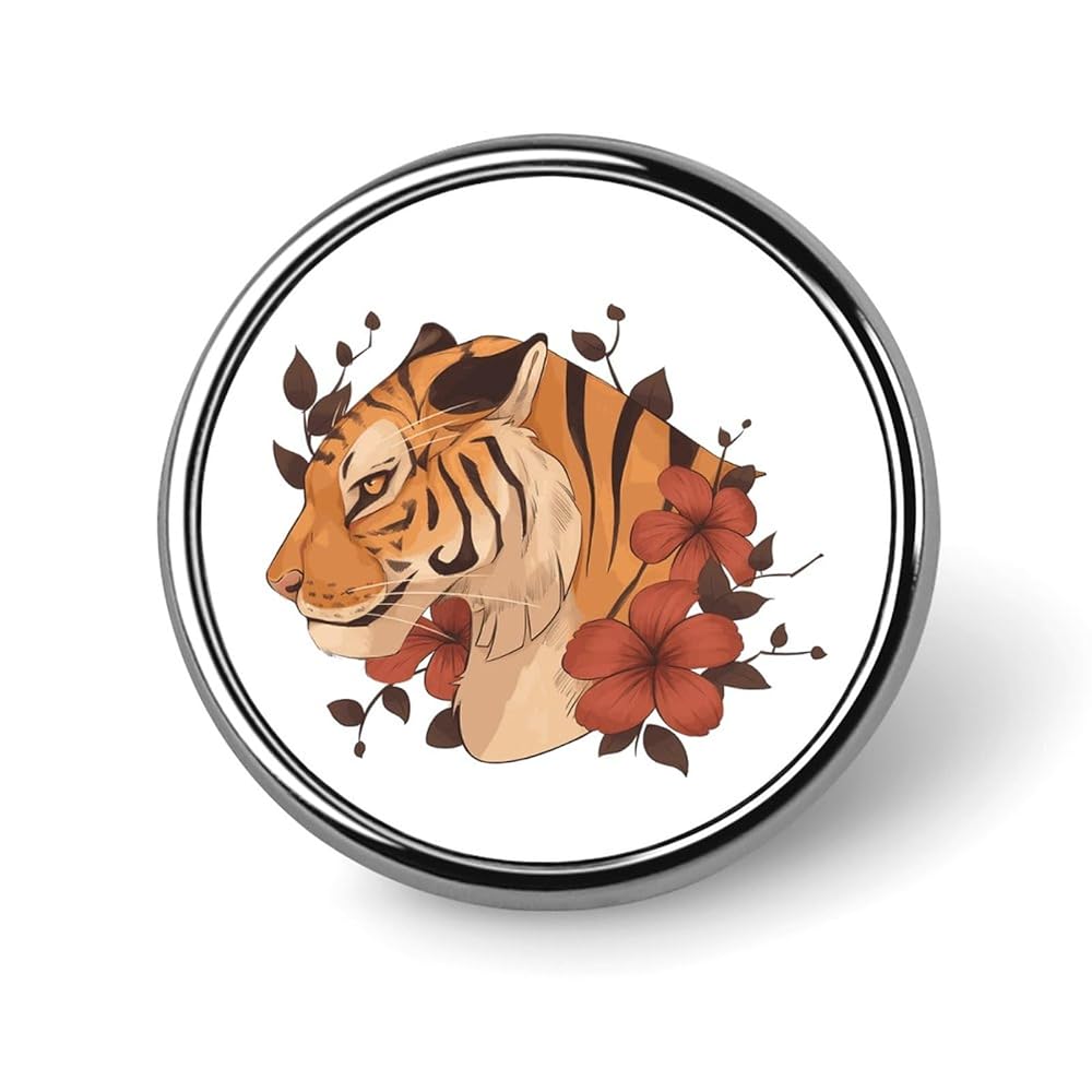 Amazon | タイガー 虎 花 トラ とら バッジピン 丸型ボタン