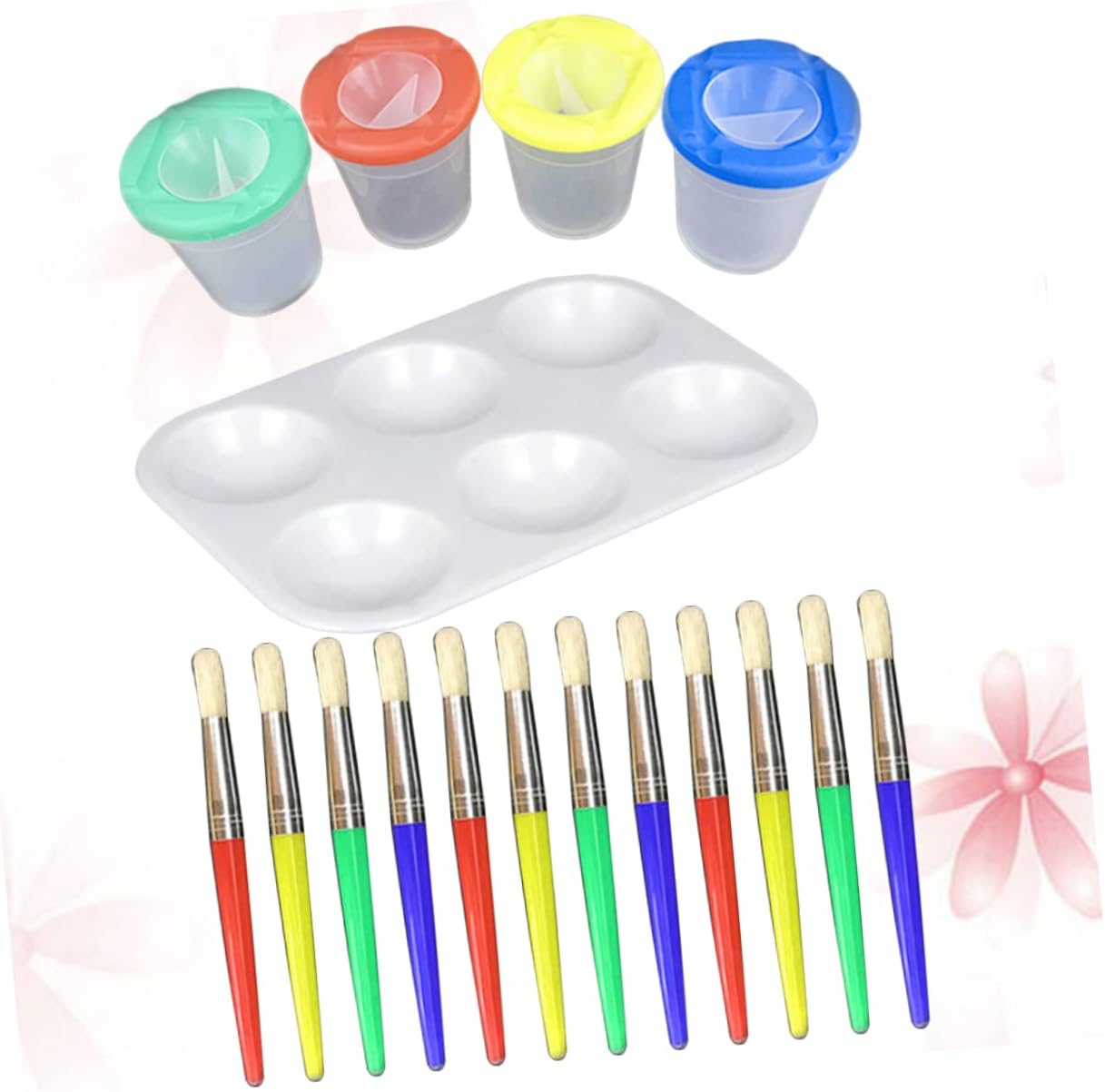 3sets Educational Painting Tool Set Boys and Girls Brush Set Watercolor Painting Supplies Cups Tray Boys and Girls Safe for