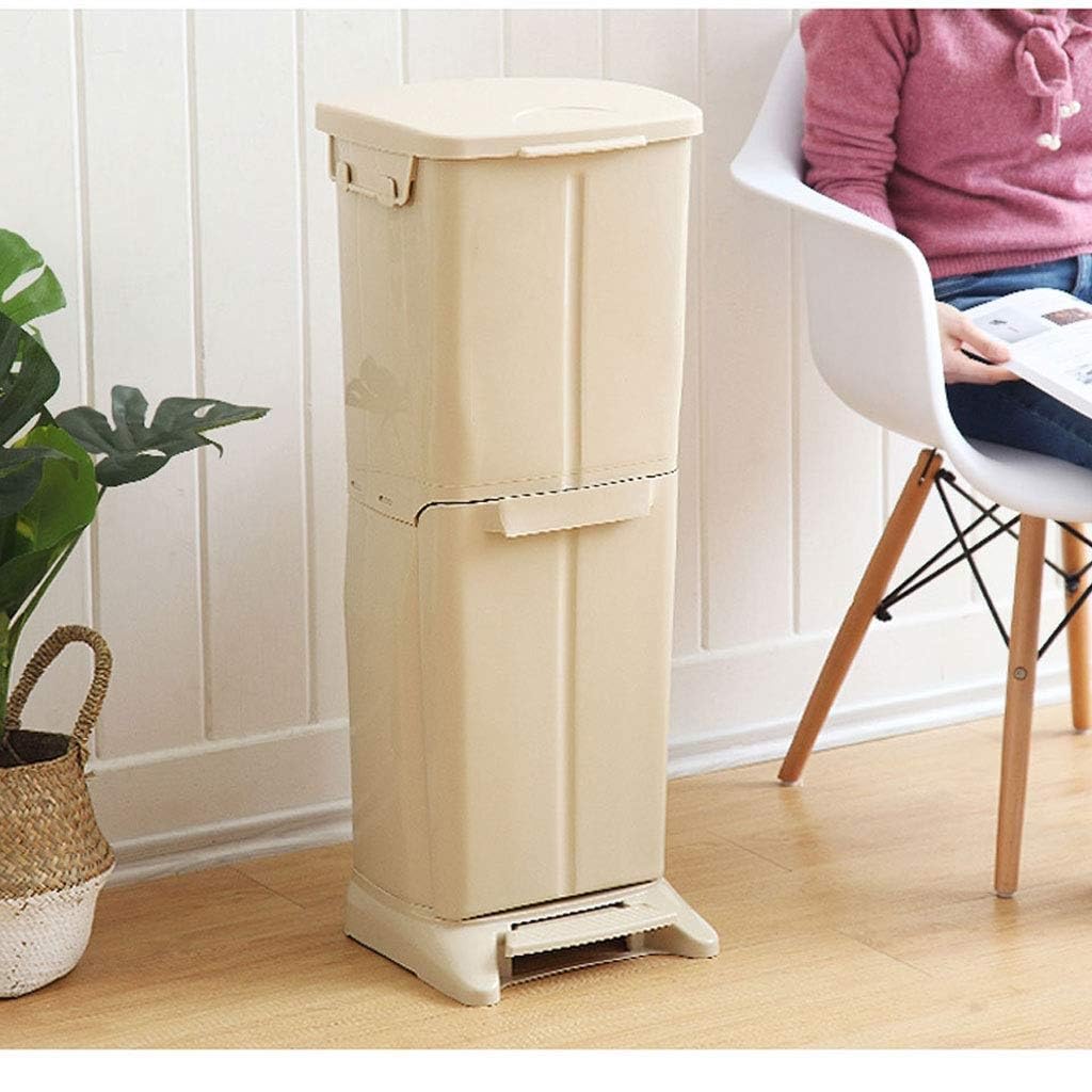 Trash Can Kitchen Double Layer Vertical Design Classification 33 Liters / 8.7 Gallons Bathroom(White,with Universal Wheel)