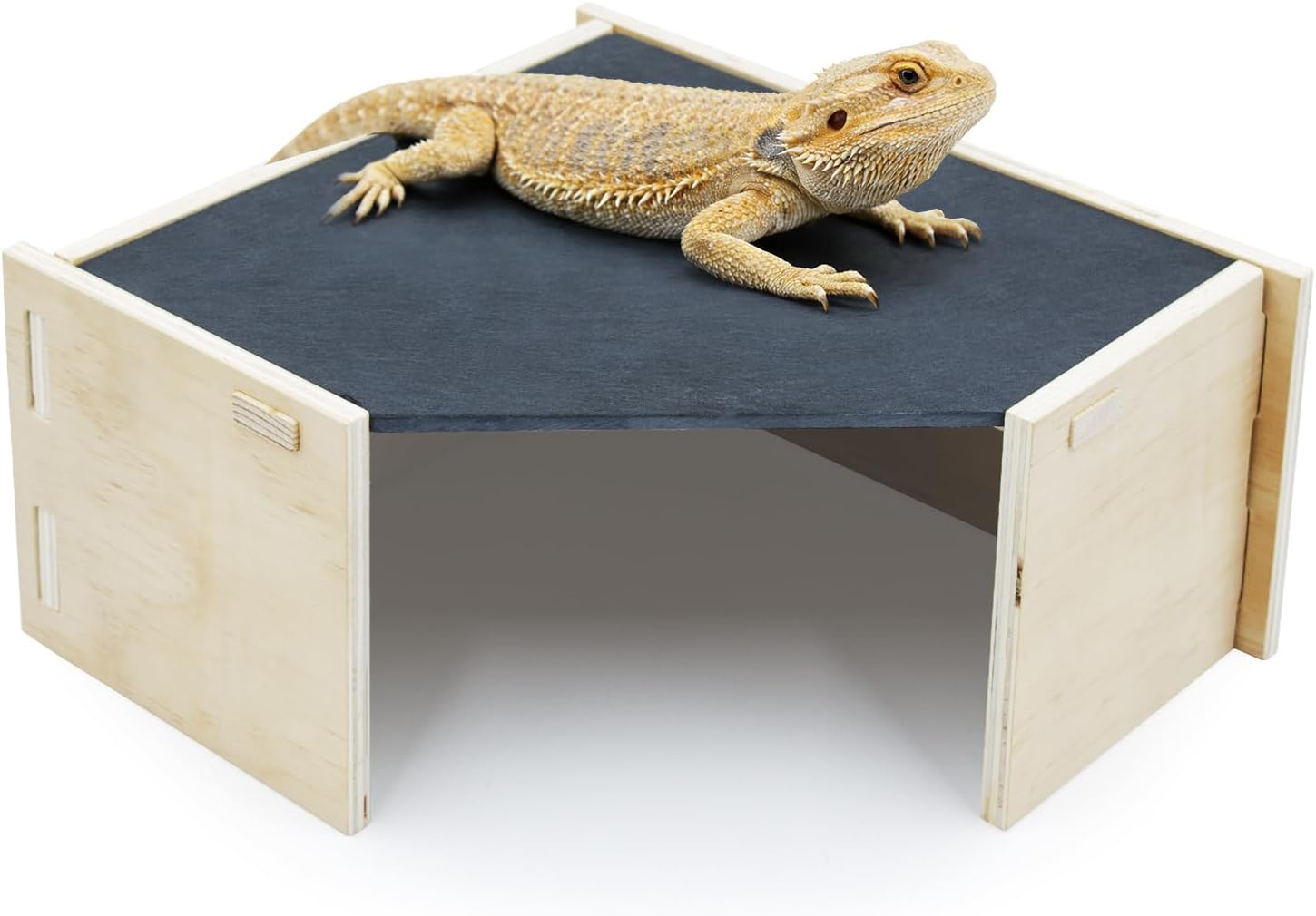 2-in-1 Bearded Dragon Basking Platform with Hideout, Slate Rocks for Reptiles with Base, Leopard Gecko Hides and Caves, Reptile Tank Accessories for Bearded Dragons, Geckos, Ball Pythons, Tortoise