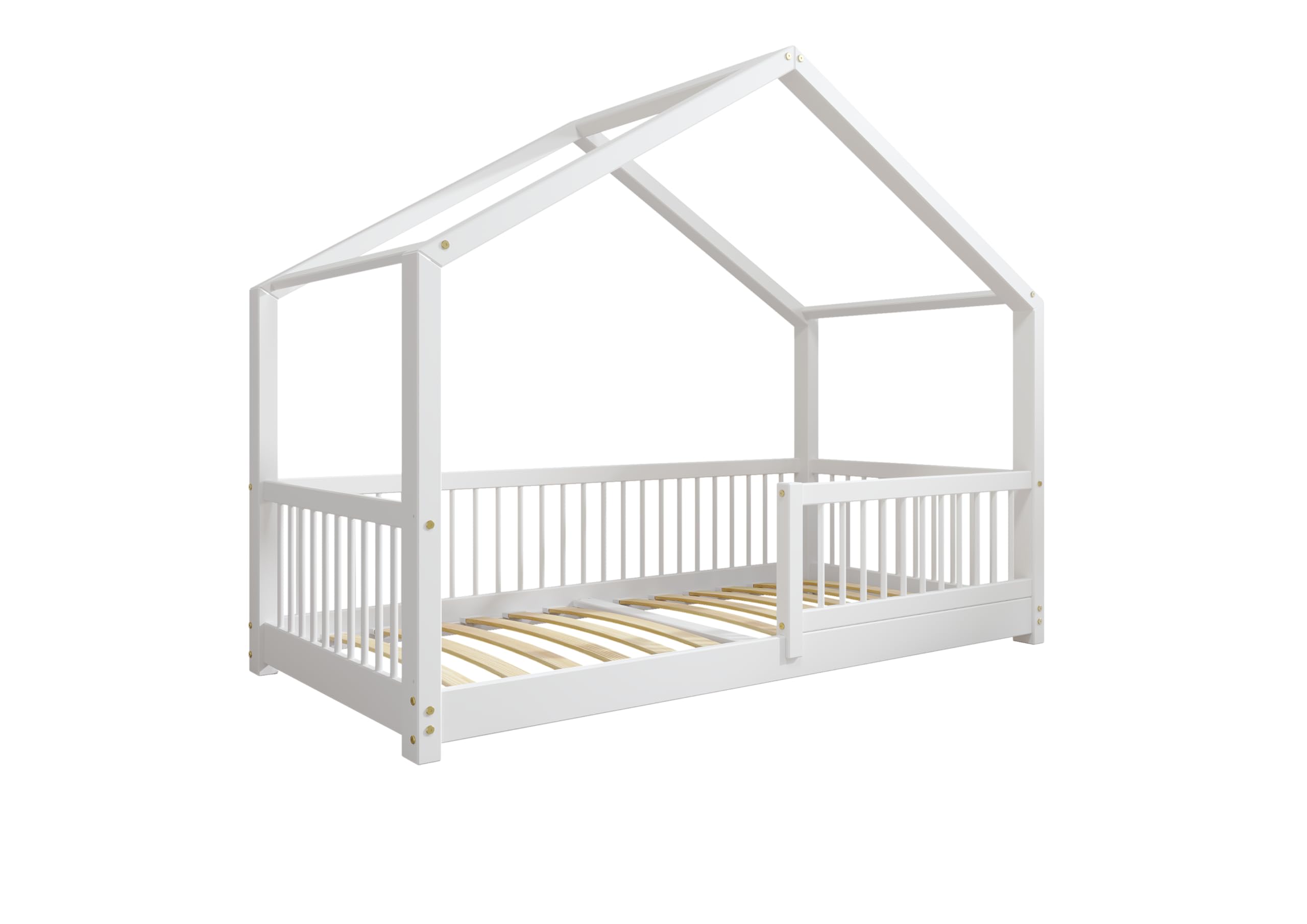 TIMBEE MURLO - Kinderbett Holz - Hausförmig mit Sprossen - Solide Konstruktion aus Naturholz - Langlebig und elegant - Weiß - 90x180cm - 3cm Lange Beine