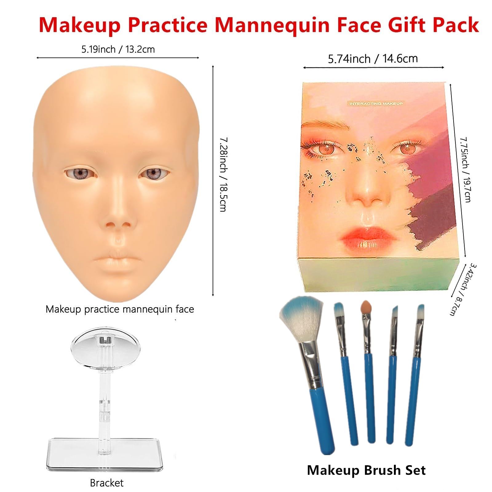 Cara de práctica de maquillaje, cara de maniquí de maquillaje  con tabla facial de práctica de maquillaje, sombra de ojos de práctica de cara completa de silicona, para artistas de maquillaje 5