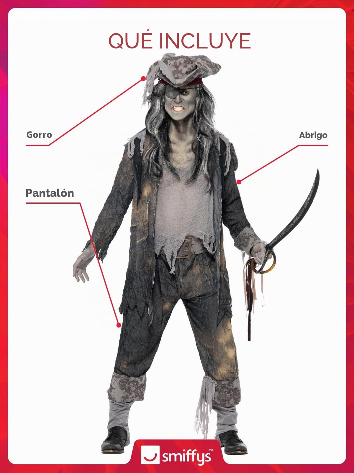 SMIFFY'S Disfraz de pirata fantasma para hombre