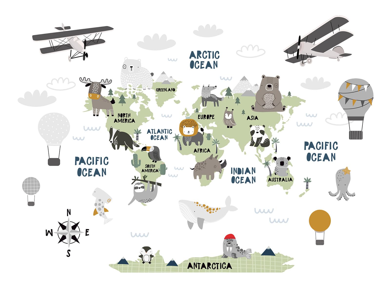 Papier peint panoramique carte du monde enfants Lumalea 432x320 cm