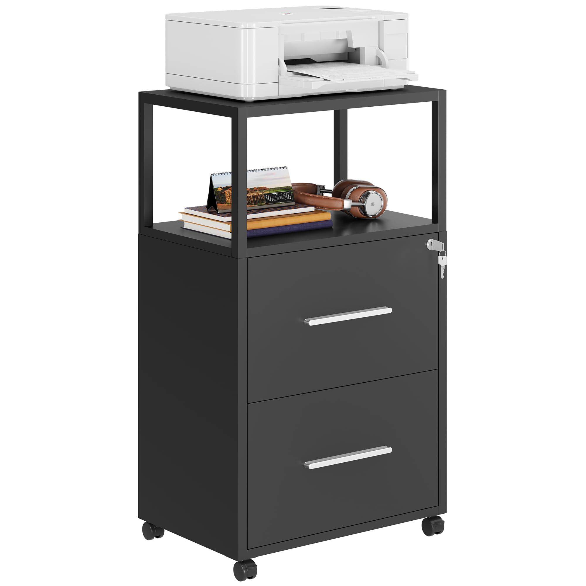 YITAHOME Druckertisch mit Rädern, 104CM Tall Aktenschrank mit Stahlböden, Mobiler Aktenschrank Druckerständer, Bürocontainer Rollschrank, Schubladenkommode für Zuhause Büro, 104x60x40 cm, Schwarz
