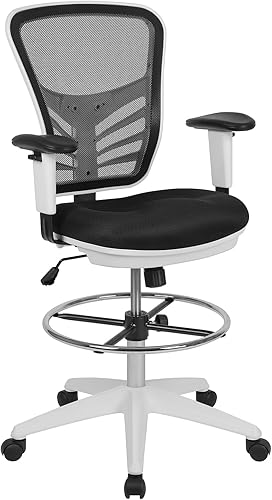 Miniatura 8 de Flash Furniture Silla de dibujo ergonómica de malla gris claro con anillo de pie cromado ajustable, brazos ajustables y marco negro
