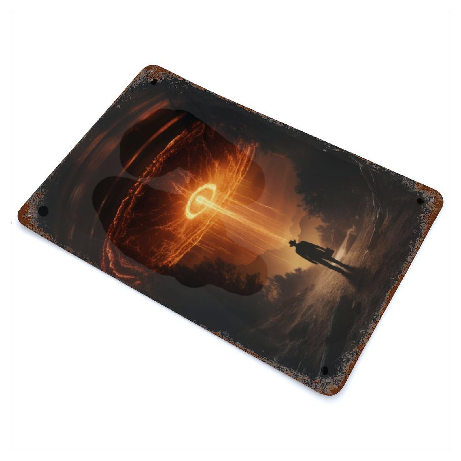 UFO Alien Abduction Vintage Rust Metal Sign 11.8"x7.9", Ideal for Basement, Hobby Room And Garage Decor