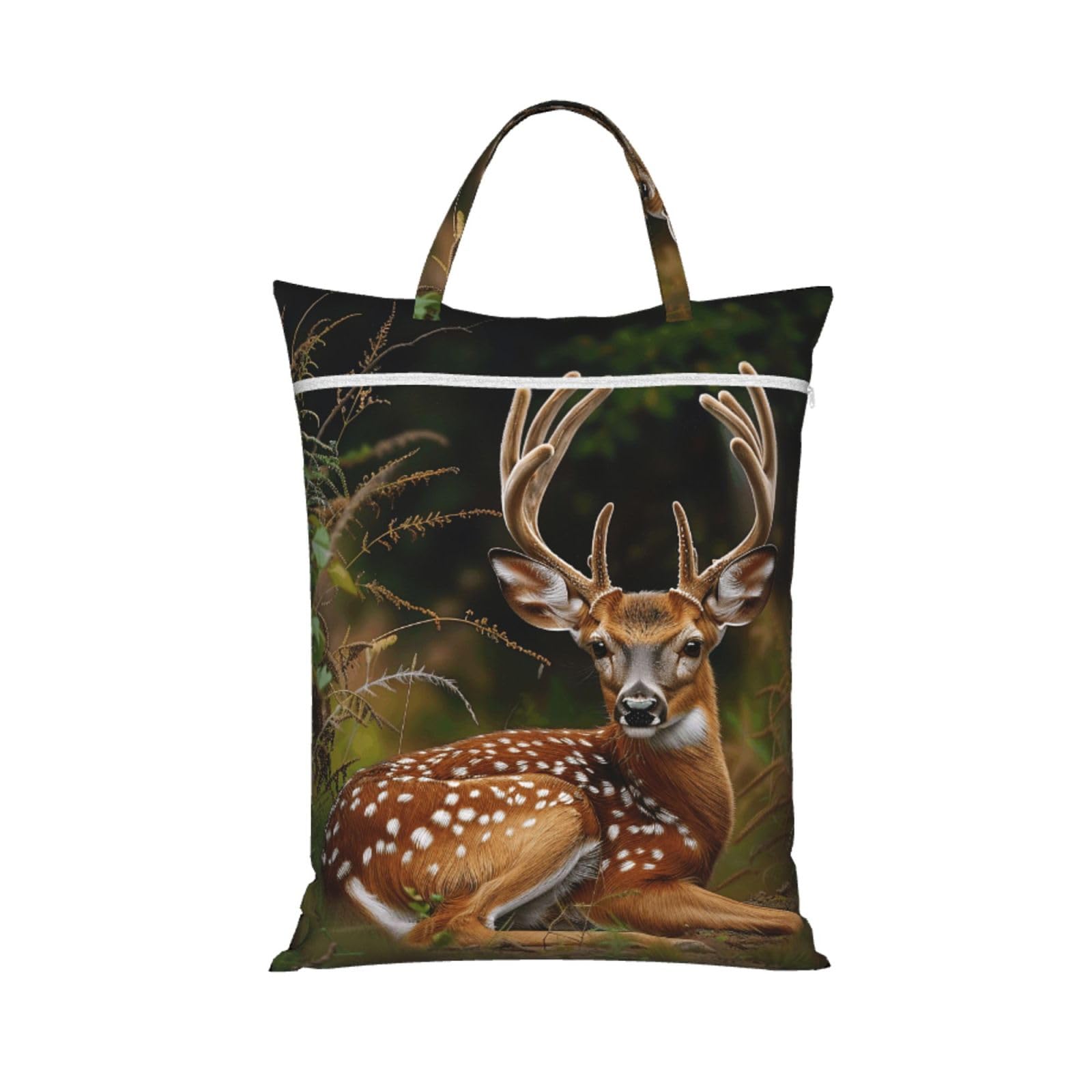 Large Travel Laundry Bags,Whitetail Deer Fawn in Wilderness Stag Print with Handle Foldable Laundry Bag for Holidays Gym Swimming and Family Trips, 1Pcs