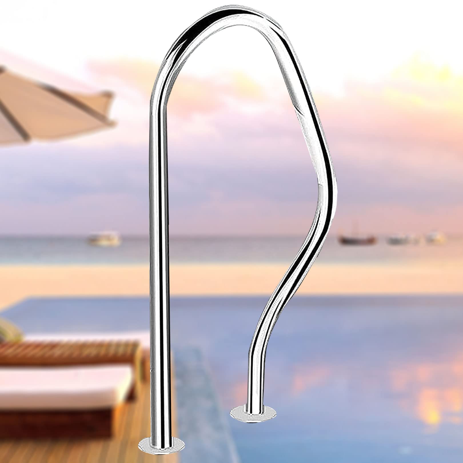 Main courante de piscine en acier inoxydable avec plaque de base solide