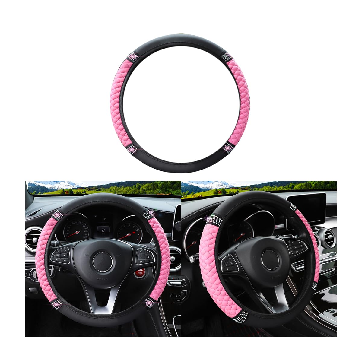 Coprivolante Auto Con Strass Antiscivolo - In Pelle PU, Universale 37-38 Cm, Rosso, Elegante E Comodo - Foto 6