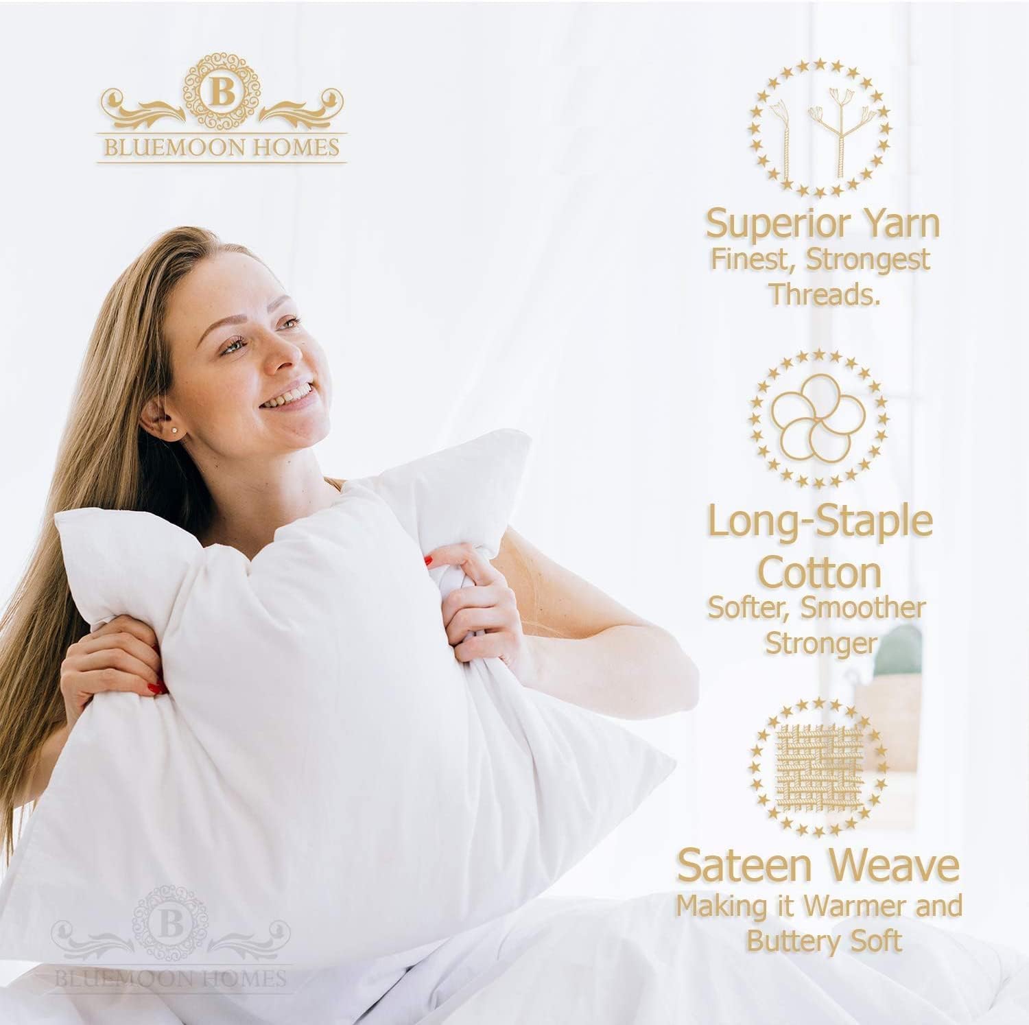 Bluemoon Homes 100% Egyptian Cotton Set of 2 Pillow Protectors, King Size Cotton Pillow Case Covers, Luxurious Hotel Premium Quality Soft King Size Pillows Protector - White