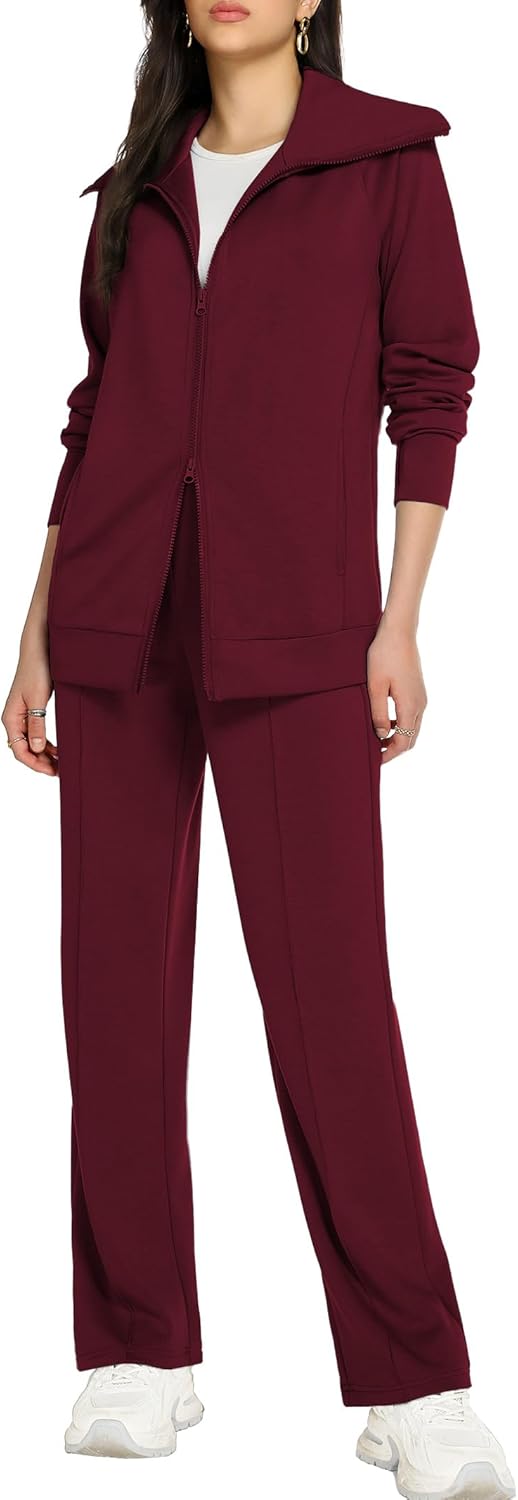 Casly Lamiit Lounge Sets for Women 2026 Spring Sweatsuit Long Sleeve Zip Up Travel Outfit Wide Leg Sweatpant Tracksuit