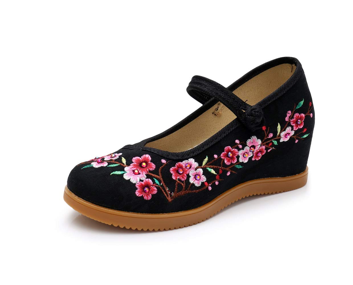 Lazutom Women's Black Chinese Style Embroidery Mary Janes Party Dress Cheongsam Shoes