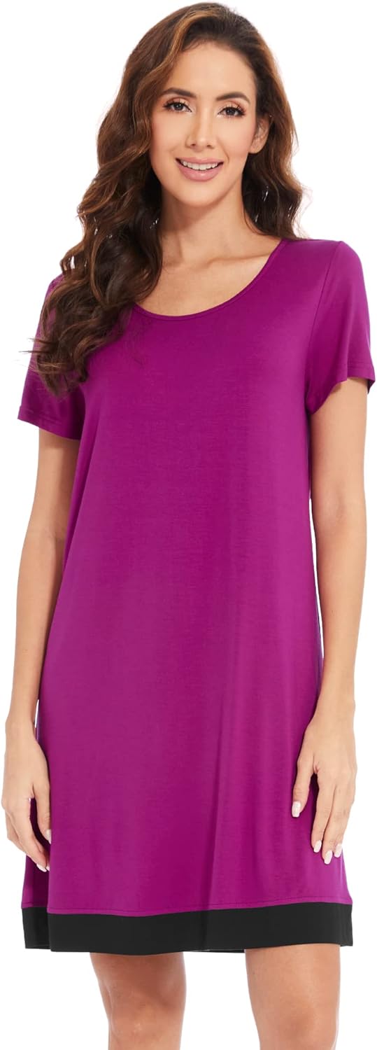 WiWi Viscose from Bamboo Nightgowns for Women Short Sleeve Sleep Shirt V Neck Nightgown Plus Size Sleepwear S-4X,