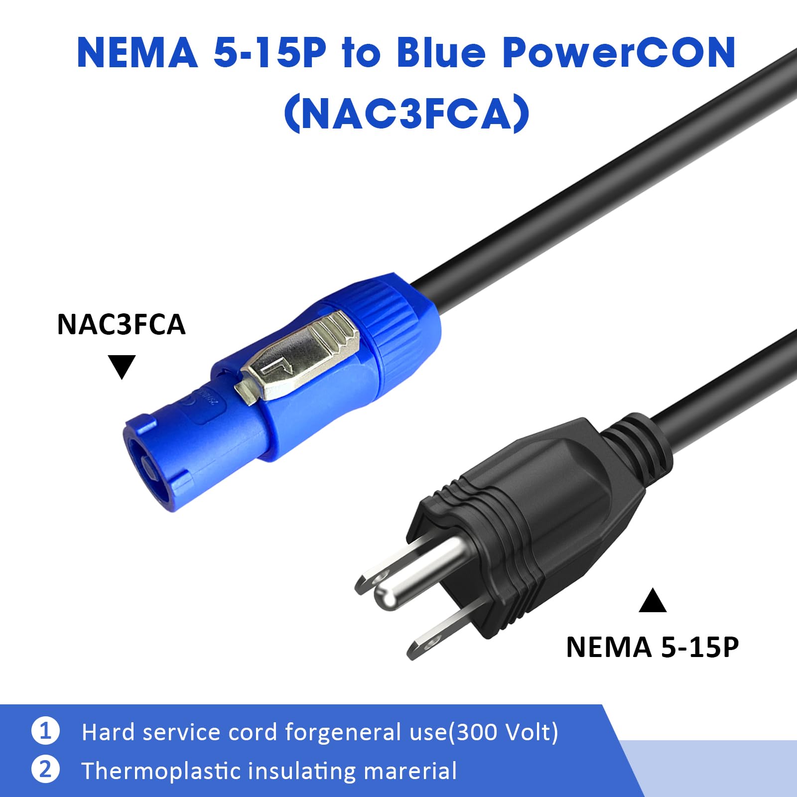 3-bolcowy kabel zasilający NEMA 5-15P do PowerCON AC 20 A 3-pinowe złącze męskie wejście PowerCon do NEMA 5-15P męski przedłużacz przewód zasilający 16AWG do zewnętrznego oświetlenia scenicznego