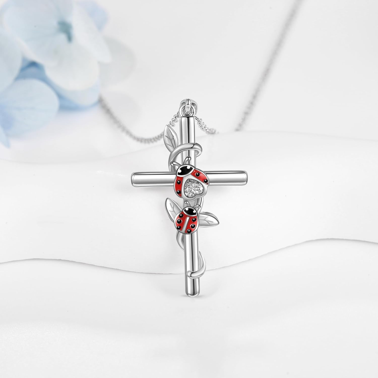 Flower Cross Necklace 925 Sterling Silver Carnation/Rose/Lily/Daisy Cross Necklace Birth Flower Jewelry for Women - Image 3