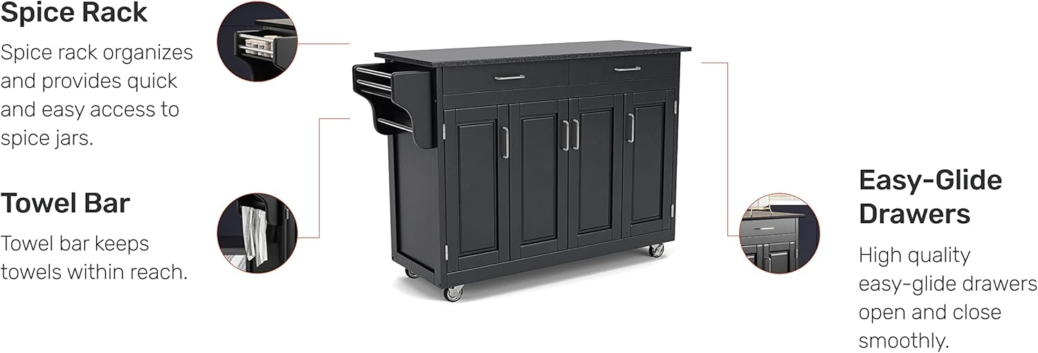 Create-a-Cart Black 4 Door Cabinet Kitchen Cart with Granite Top by Home Styles : Home & Kitchen