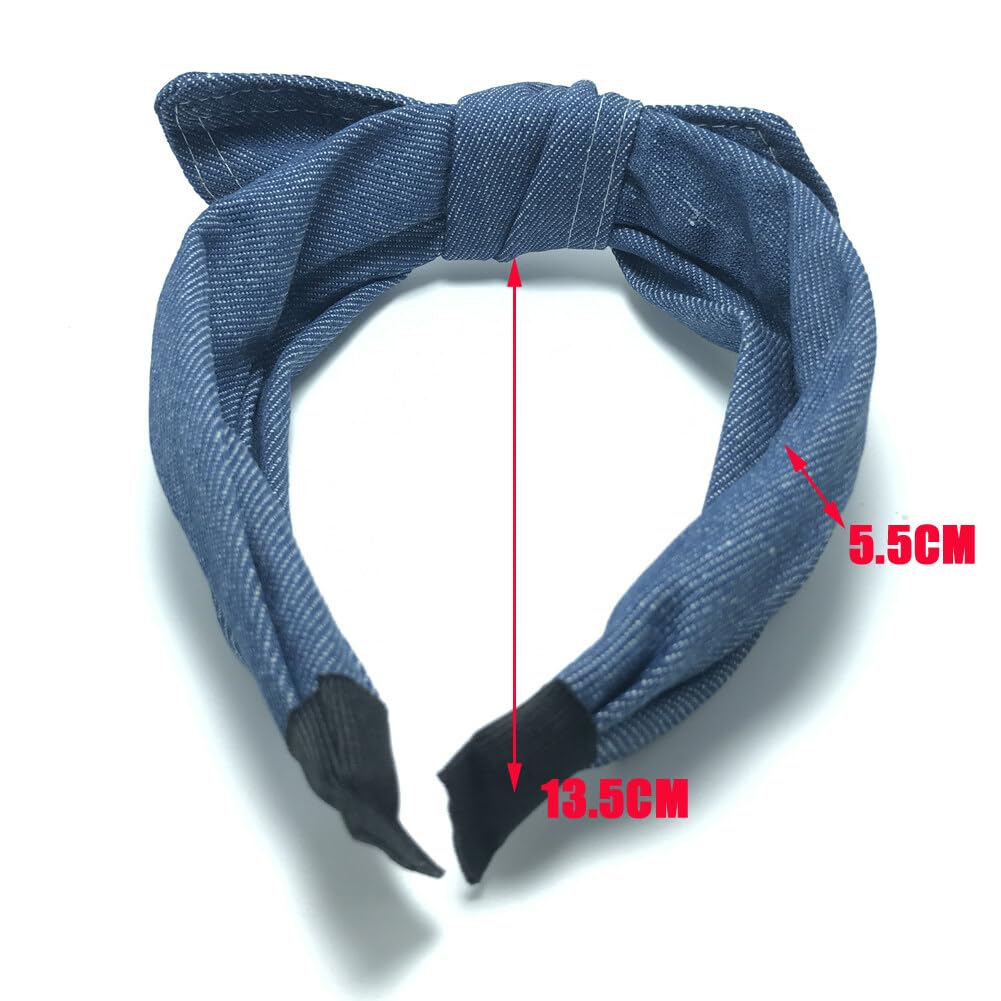 Blue Denim Headbands Bowknot Hair Hoop Non-Slip Wide Top Knot Head Band Fashion Hairbands Womens Hair Accessories - Image 2