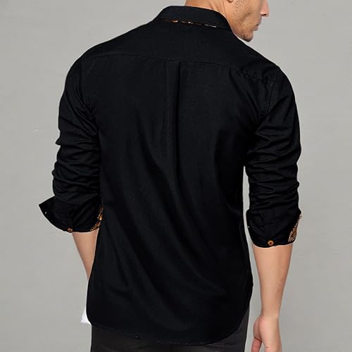 Miniatura 7 de DiBanGu Camisa casual de manga larga con botones para hombre, cuello de ajuste regular