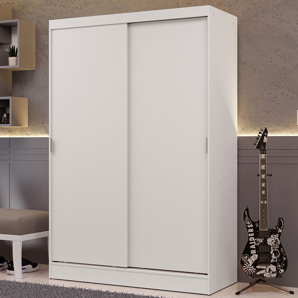 Madesa Luke 2 Sliding Door Wardrobe, Engineered Wood, White, 183 x 119 x 54 cm, Drawers, Shelves, Hanging Rods, 1-Year Warranty-picture-11