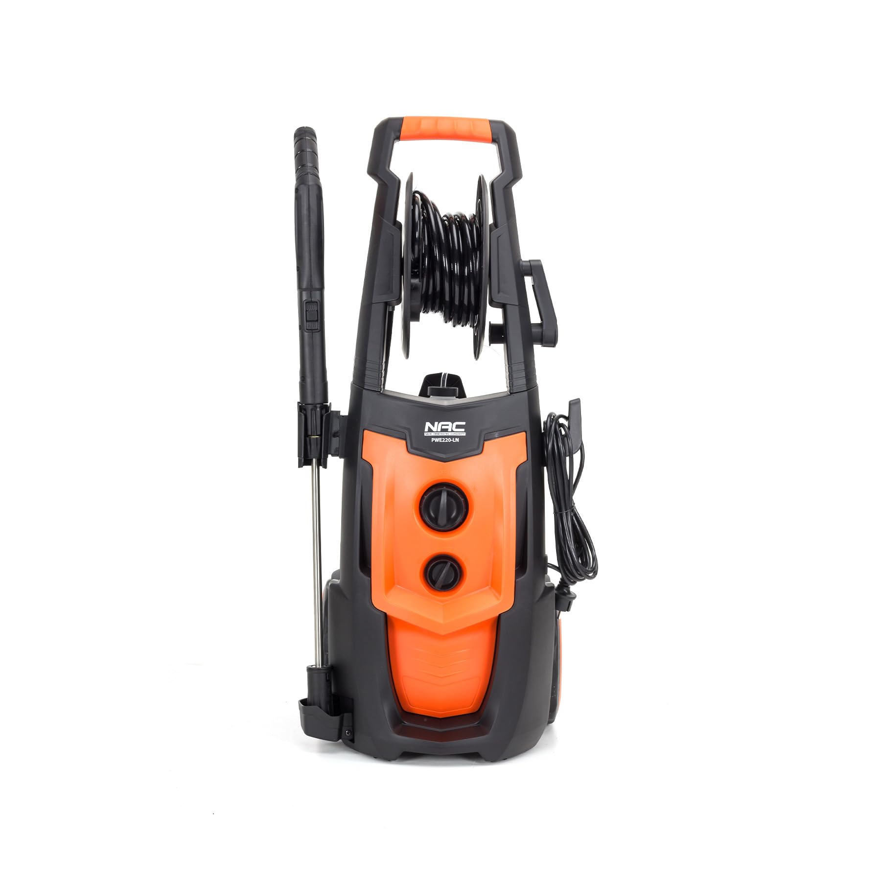 NAC Limpiadora de Alta Presión 2200W 170 Bar - Limpiadora a Presión Compacta - Portátil (11 kg) - Bomba de Aluminio 450 l/h, Manguera de 5m en Enrollador para Coche y Jardín New American Concept