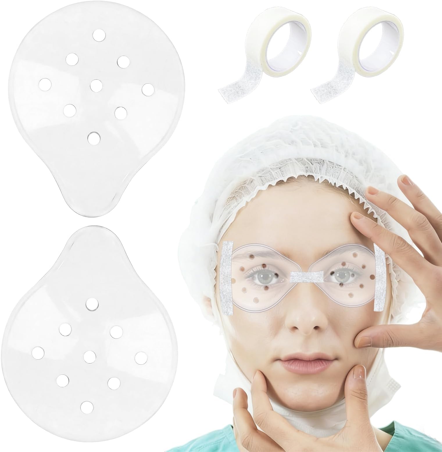 EDWERD Clear Eye Protect Shield, Med Cataract Sur-gery Recovery Cover Ventilated Patch Gaurd with Fixed Tape for Eye Post-operative Recovery, 2 PCS