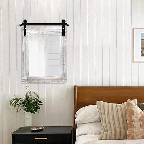 Miniatura 5 de AAZZKANG Espejos para pared, espejo rústico para puerta de granero con marco de madera, espejo rectangular para baño, espejo colgante decorativo