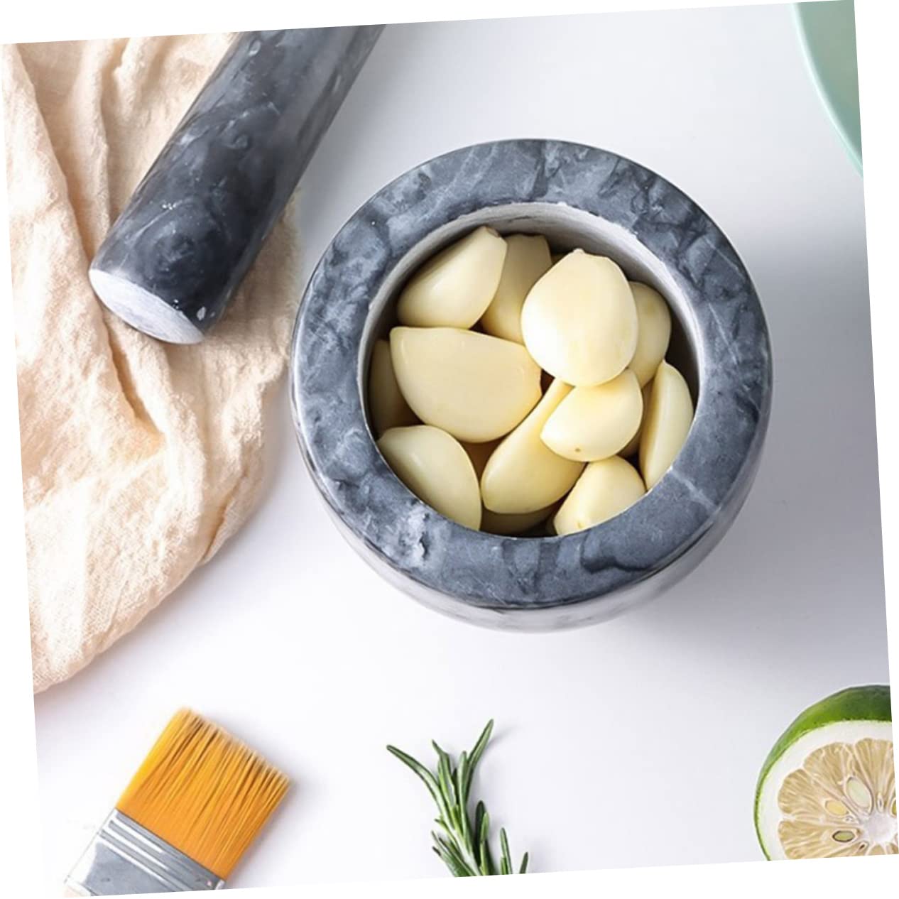 LABRIMP Set da Cucina Mortaio e Pestello in Marmo Nero, Design Ergonomico per Pestare, per Uso Domestico e Professionale, Accessori Piccoli e Funzionali