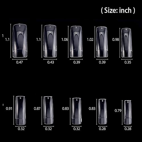 Miniatura 6 de 504 puntas de uñas postizas acrílicas transparentes de cobertura completa para arte de uñas, 12 tamaños (número 0-11)