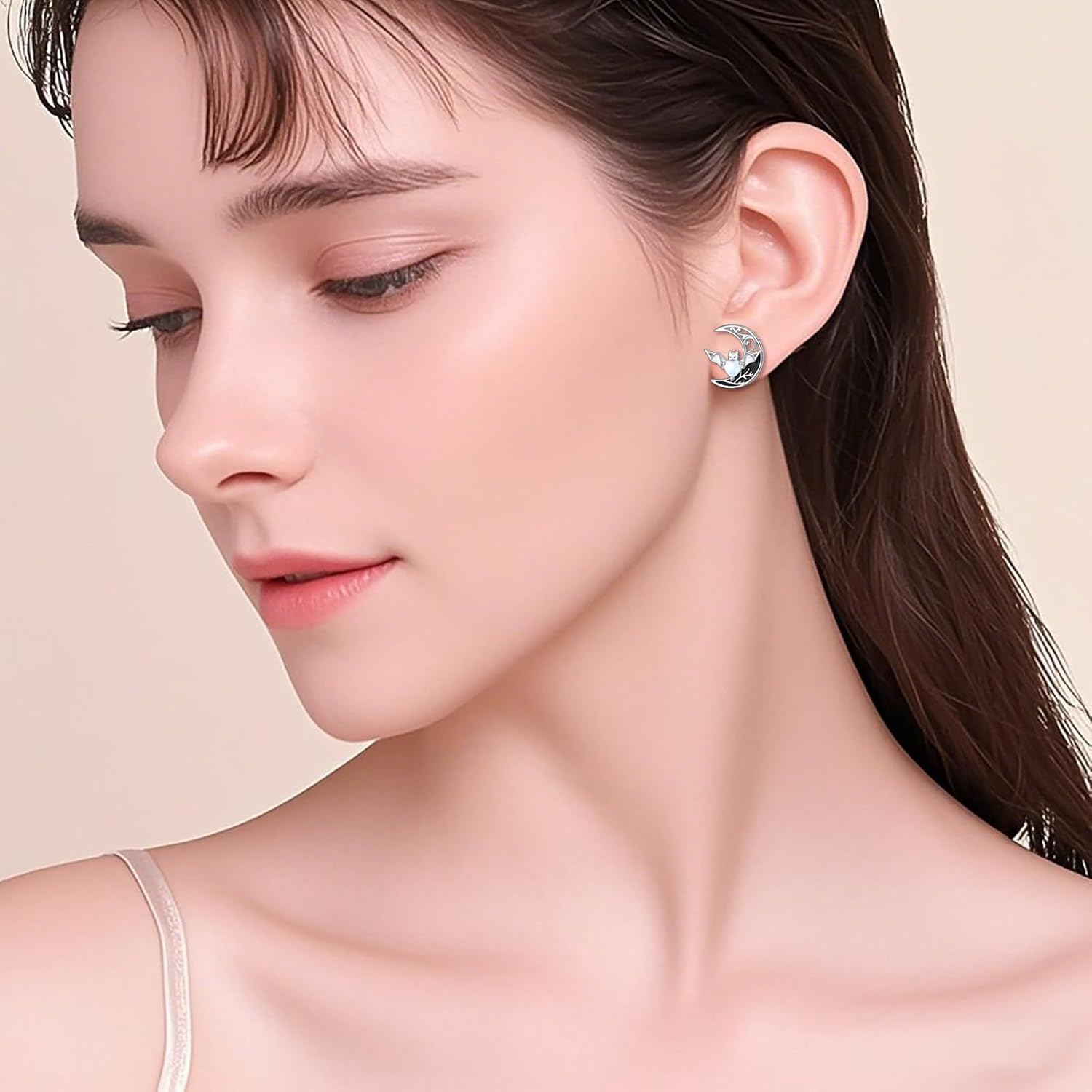 925 Sterling Silver Bat Moonstone Stud Earrings for Women Hypoallergenic Animal Earring Jewelry Gifts for Halloween Christmas Birthday