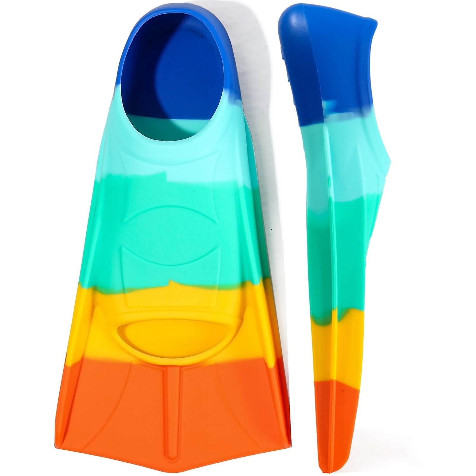 Kinder-Schwimmflossen zum Schwimmen, kurze Schwimmflossen zum Schnorcheln und Training (Marineblau-OppositeHimmelblau, Größe XS)
