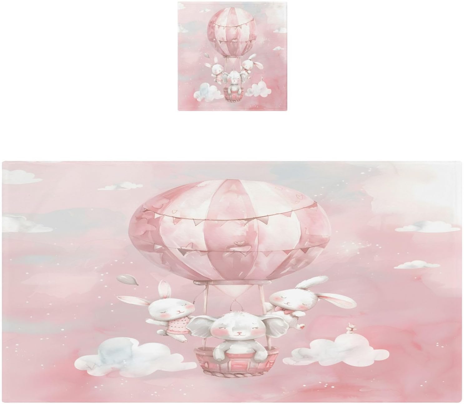 Hand Towels Premium Soft and Highly Absorbent Bunny Hot Air Balloon 2 Pcs Towels for Bathroom Set 100% Cotton Decorative Face Towels