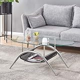 HomeSailing Modern Clear Glass Coffee Table Round with Storage Space Living Room Large Tempered Glas