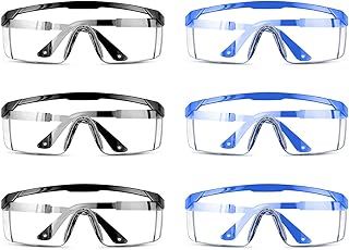 6 peças óculos de segurança, óculos de segurança anti-riscos, óculos protetores transparentes com fita ajustável, óculos protetores trabalho para construção bricolage laboratório soldagem