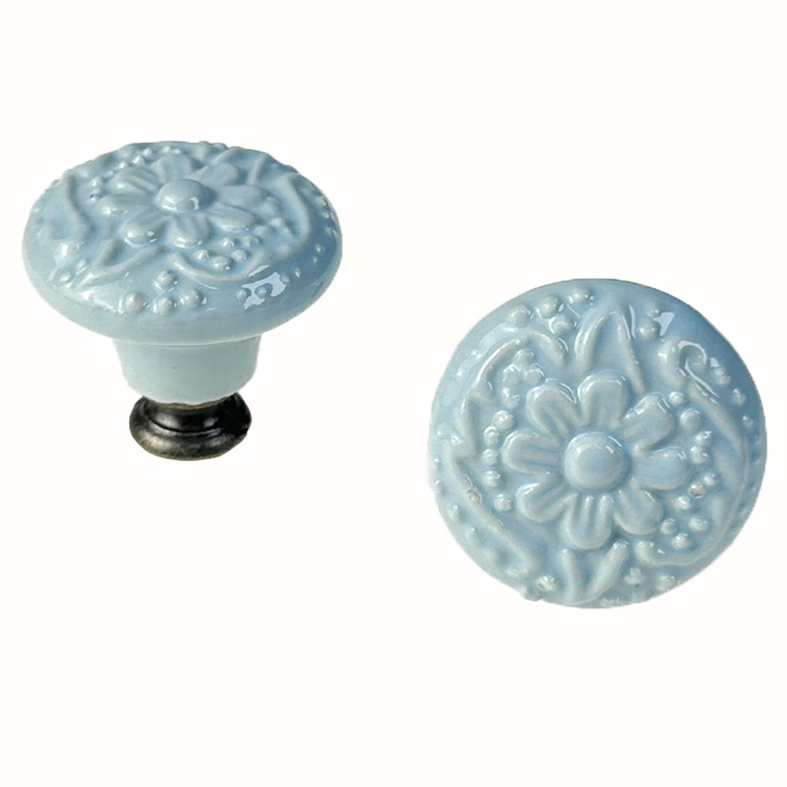 Mimhooy 6 Pcs Vintage Cabinet Pulls, Retro Dresser Knobs, Decorative Flower Knobs for Cupboards & Draws Sky Blue - Image 2