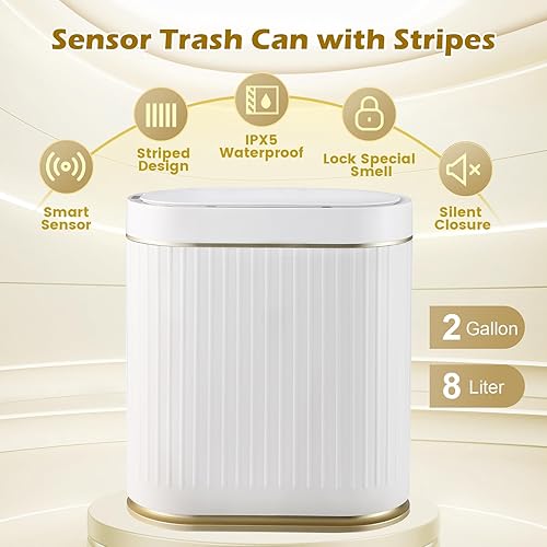 Miniatura 5 de Basurero de baño con tapa automático de 2 galones con sensor de movimiento, cubo de basura inteligente de 7.5 litros, decoración de baño, cubo