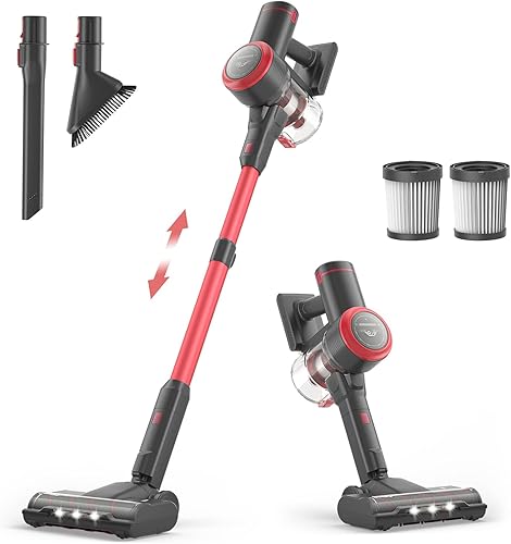 Aspiradora inalámbrica, aspiradora de palo de 20 Kpa con pantalla LED, 45 minutos de tiempo de funcionamiento largo, motor sin escobillas, limpieza