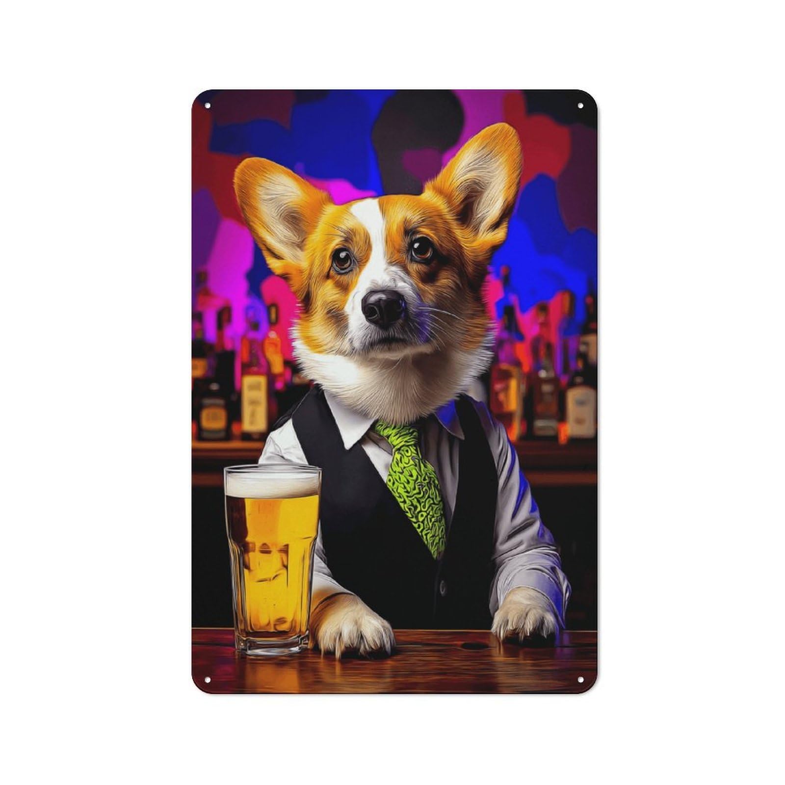 Junmoney Bar Dog In Suit With Beer Metal Wall Sign 30X20cm Featuring For Garage Or Workshop, For Vintage Wall Decor Fans, For Metal Sign Collectors