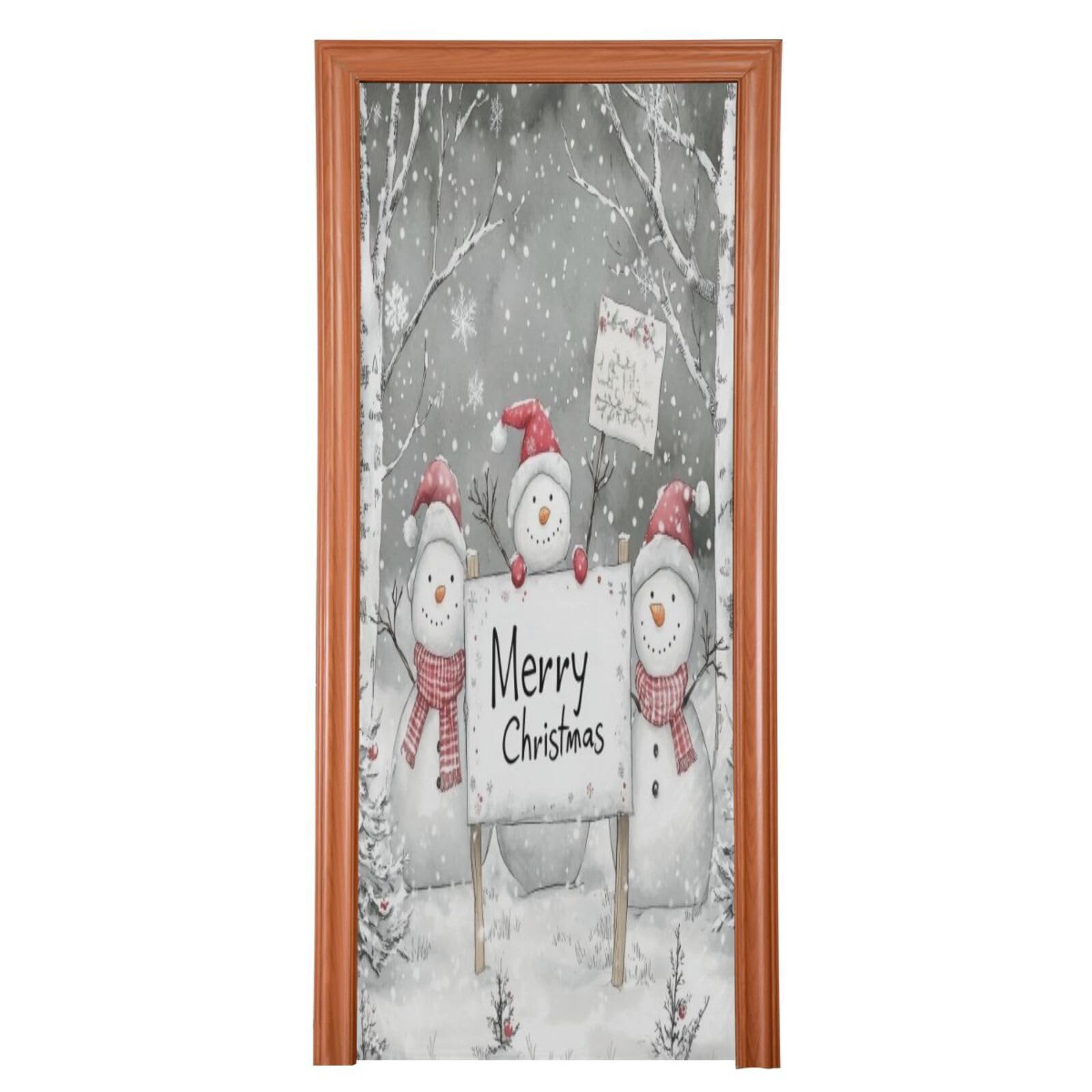J JOYSAY Christmas Snowman Wood Door Decorations Door Cover Christmas Decorations Door Front Door Xmas Decorations for Front Door,36x98 in