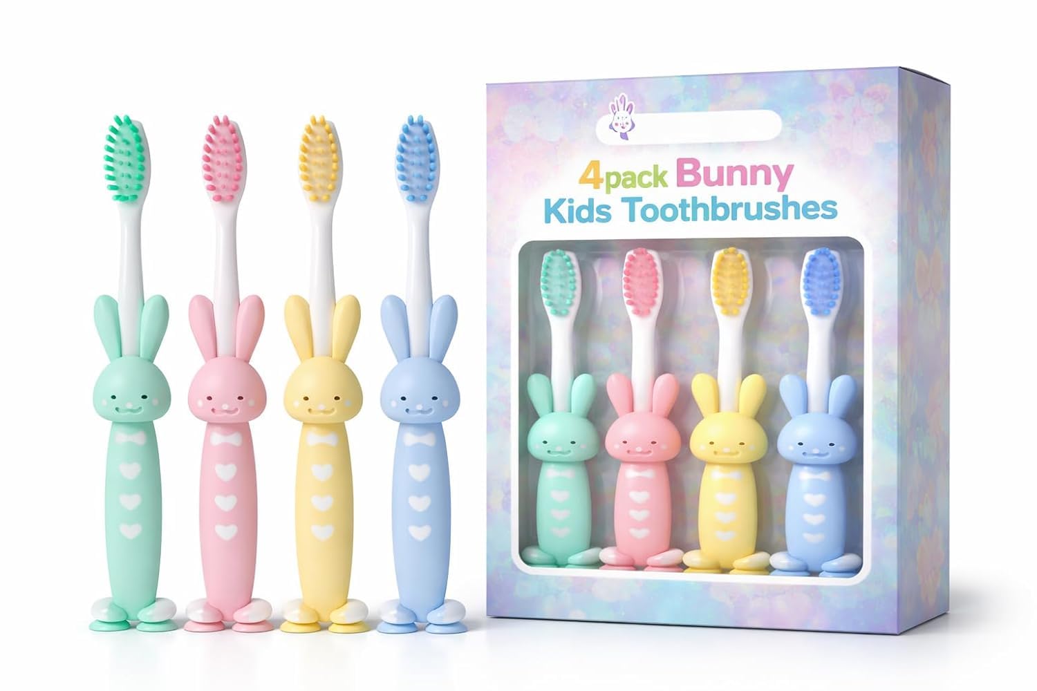 Kids Toothbrush Pack of 4 (Cute Bunny Design) | Extra Soft Bristles | BPA-Free | Non-Slip Grip | Self-Standing | Toddler Toothbrush for Kids Age 2+ Years-image-21