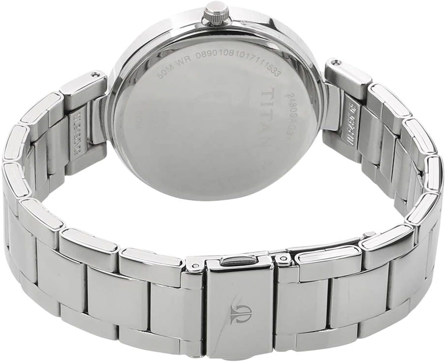 Titan Women's Contemporary Chronograph, Multi Function, Work Wear,Gold, Silver Metal, Leather Strap, Mineral Crystal, Quartz, Analog, Water Resistant Wrist Watch