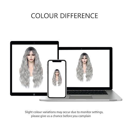 Miniatura 31 de Rose bud Long Curly Wavy Haze Green Wig with Fringe Adjustable 24 Inch Synthetic Cosplay Daily Hair Wigs for Women