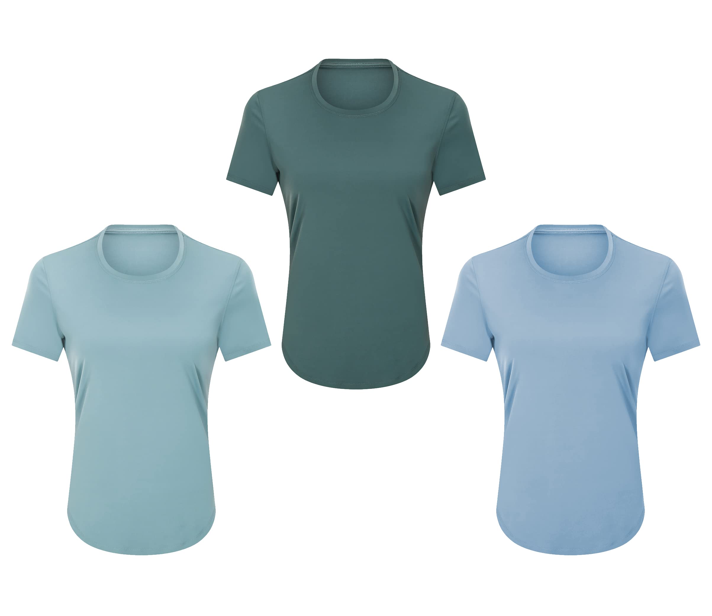 Damen Funktionsshirt Kurzarm, Schnelltrocknendes Sport T-Shirt Leichtes Laufshirt Rundhals Trainingsshirt Oberteile Shortsleeve für Laufen Fitness, 3er Pack, 3 ad, XS