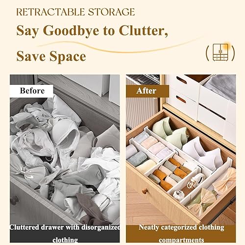 Miniatura 4 de Juego de organizadores de cajones ajustables, paquete de 6, 10.8 a 17.9 pulgadas expandibles, 3.1 pulgadas de alto, separadores de almacenamiento de