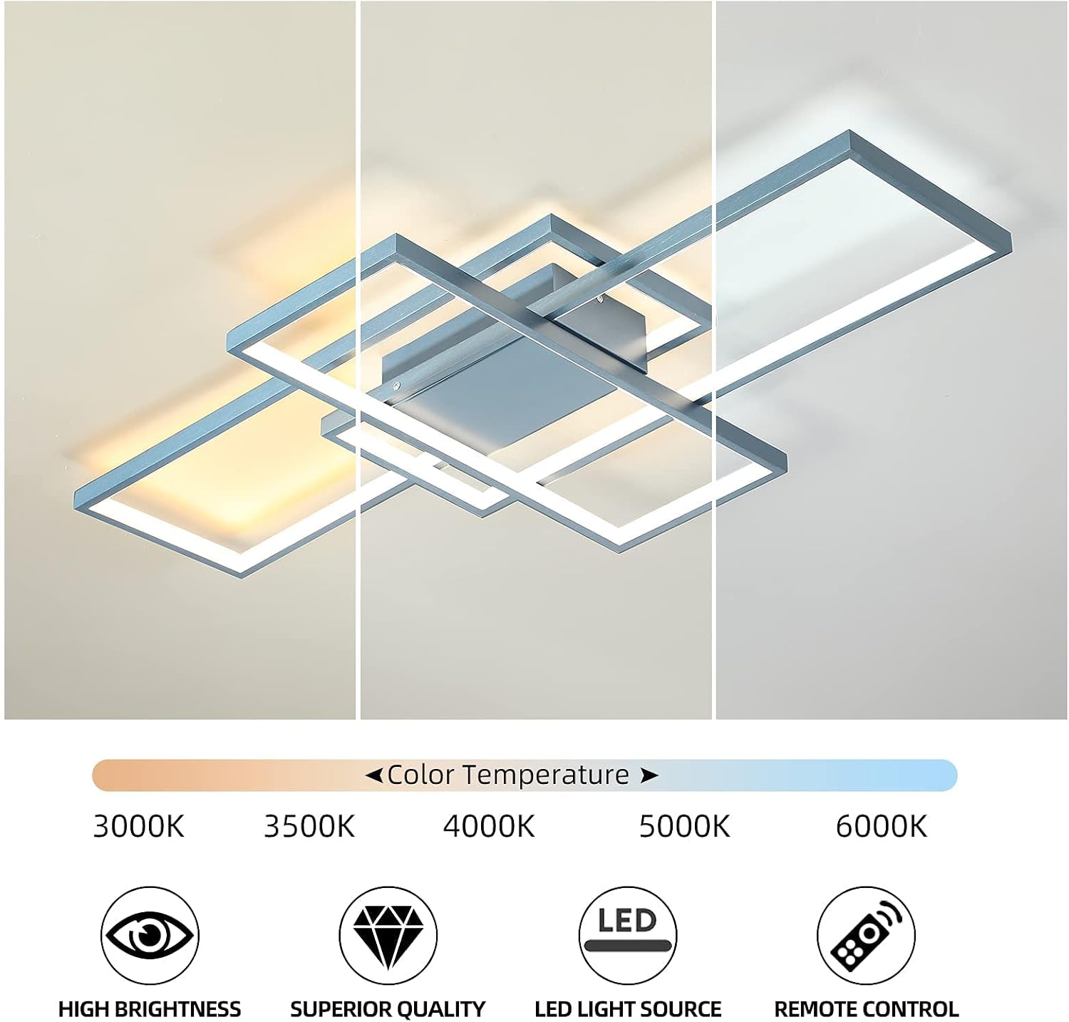 Jaycomey Dimmable Ceiling Light,50W LED Ceiling Light with Remote Control 3 Colors,Modern LED Flush Mount Ceiling Lamp Fixtures for Living Dining Room Bedroom Kitchen,3000-6000K,Blue