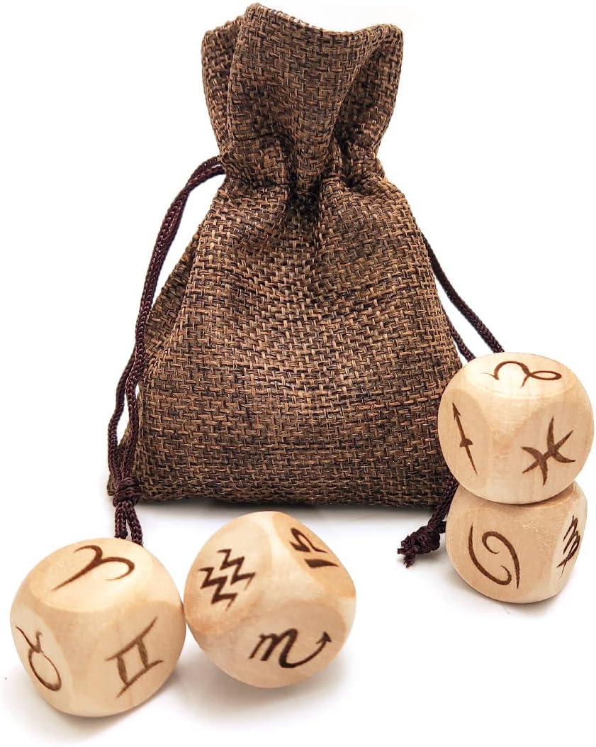 4Pcs/Set Creative Zodiac Dice Set - 2 Pairs 12 Constellation Symbol Pattern Dices for Game Divination Accessory (Version1(2 Pairs))