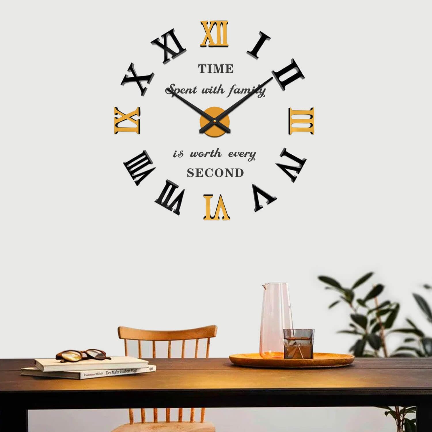 VANGOLD Vintage Roman Numerals Wall Clock for Living Room Decor, Decorative Wall Clocks Battery Operated (Gold Home Decoration)