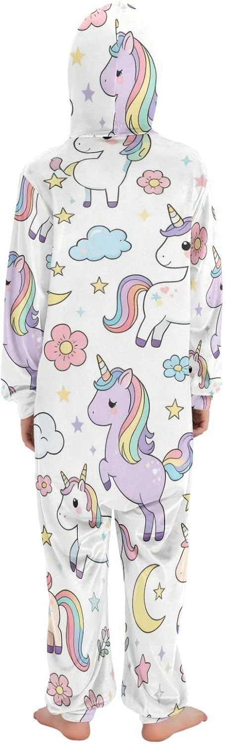 Cartoon Cute White UnicornUnisex Onesie PajamasSoft Warm Hooded Loungewear Sleepwearfor Christmas Home