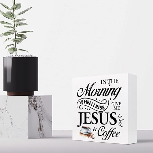 Miniatura 4 de z-crange Letrero de madera con texto en inglés "In The Morning When I Rise Give Me Jesus and Coffee" ("In The Morning When I Rise Give Me Jesus and